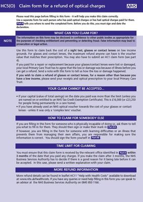 Claim for for a refund of optical charges - HC5(O)