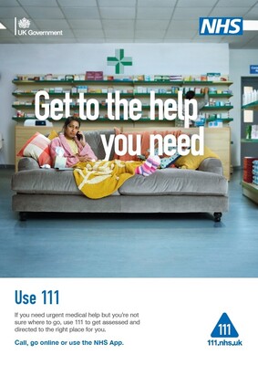 Get to the help you need - female on phone (A4 poster)