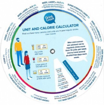 Unit and calorie calculator wheel - Drink Coach 