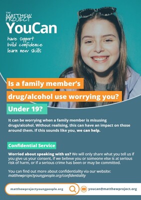 Is a family member's drug/alcohol use worrying you? Under 19? (leaflet)