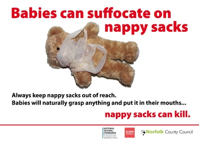 Babies can suffocate on nappy sacks (A3 digital)