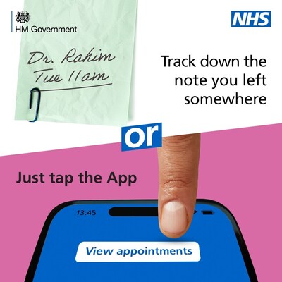 Track down the note you left somewhere - NHS app (social media static)