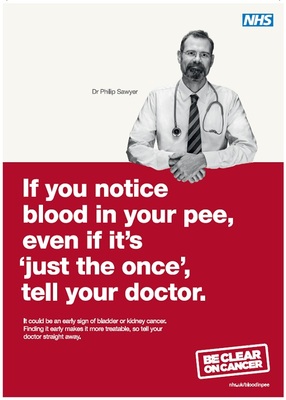 If you notice blood in your pee, even if it's just the once, tell your doctor (A4 poster - male)